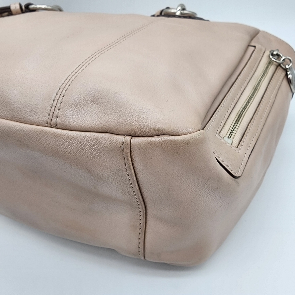 Coach F19252 Cream Pink Beige Shimmering Leather Tote Medium - Picture 9 of 16